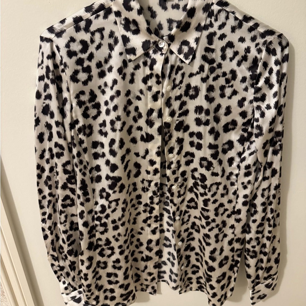 Ann Taylor Black and White Animal Print Button-Down Shirt